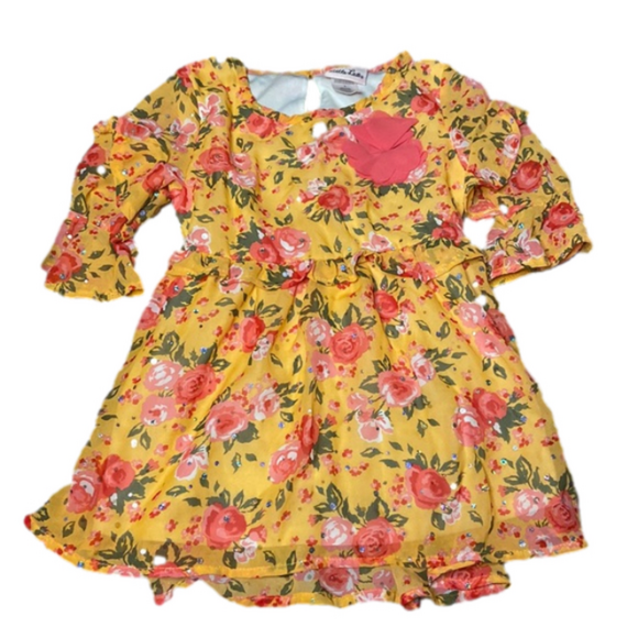 Little Lass Other - Little Lass Girls Dress Bell Ruffled Sleeves Sequins Golden Yellow 6